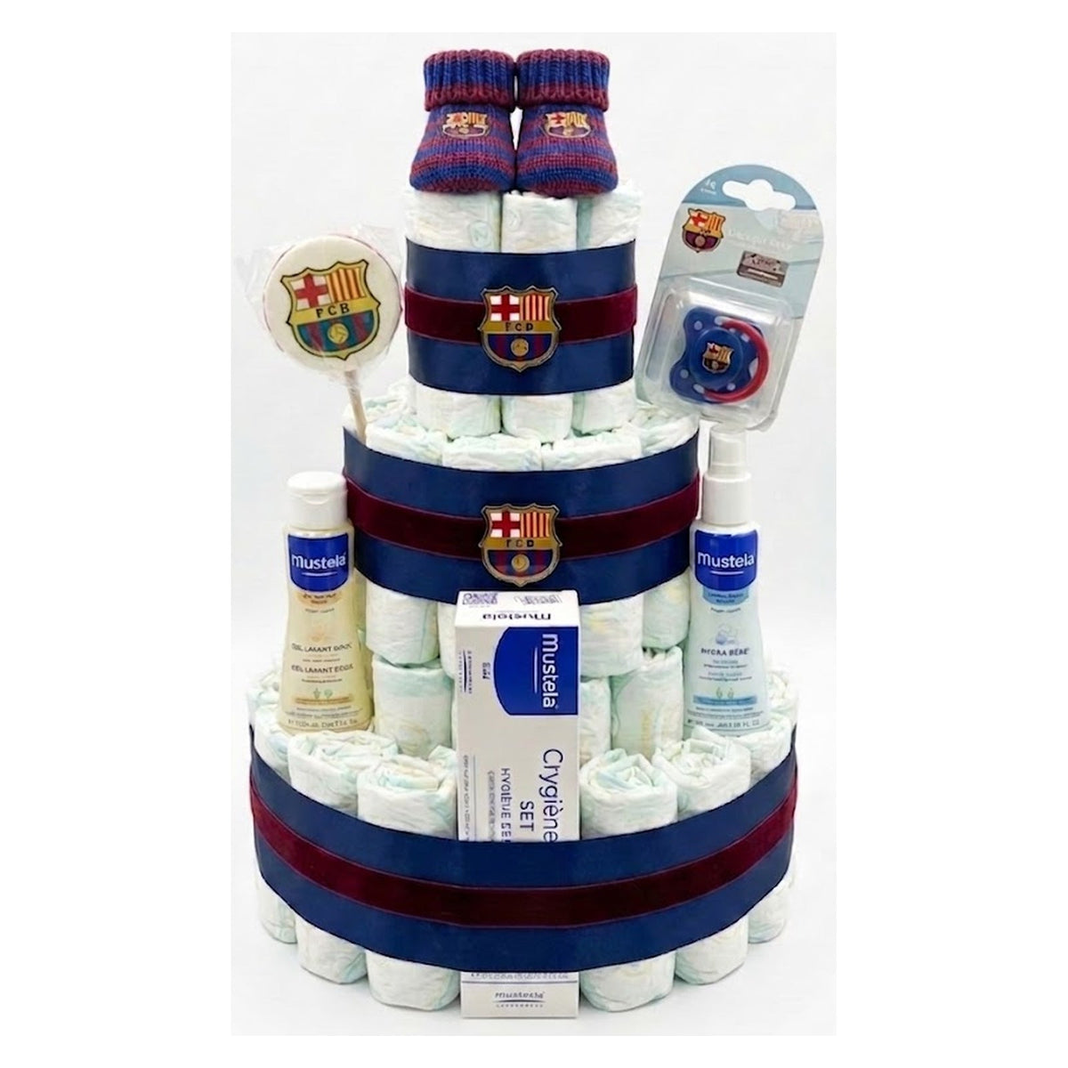Fotografia de tarta de pañales Barca Mustela