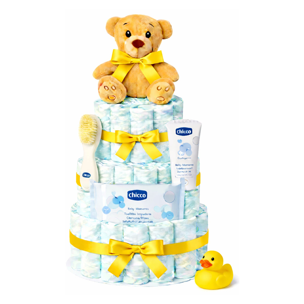 Fotografía de tarta de pañales Chicco patito amarillo