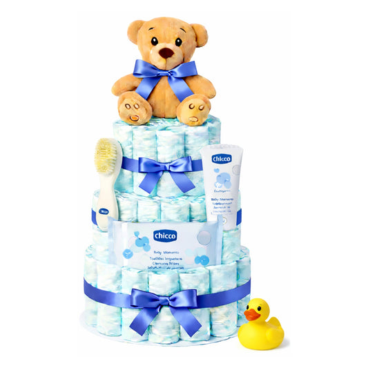 Fotografía de tarta de pañales Chicco patito azul