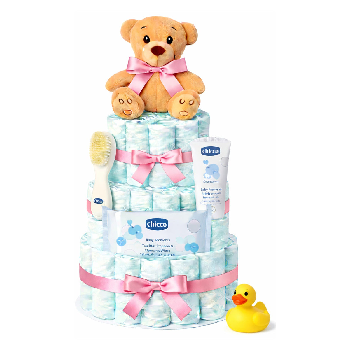 Fotografía de tarta de pañales Chicco patito rosa