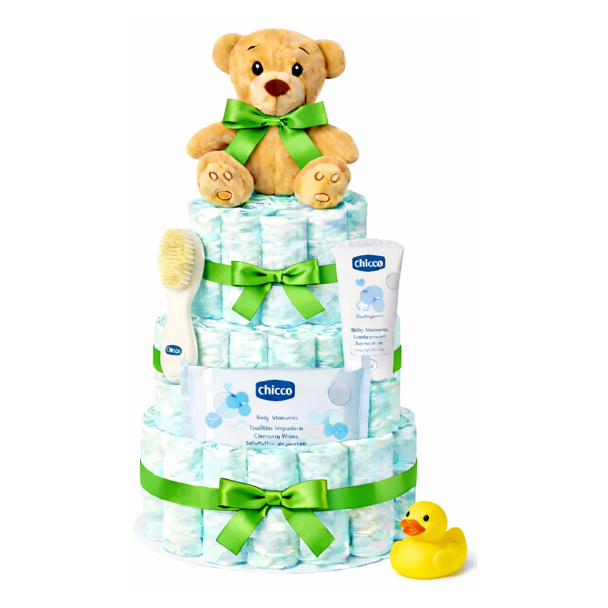 Fotografía de tarta de pañales Chicco patito verde