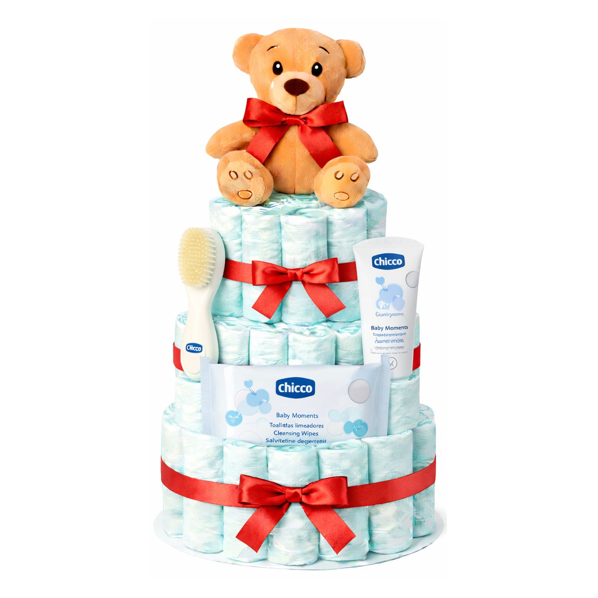 Fotografía de tarta de pañales Chicco rojo