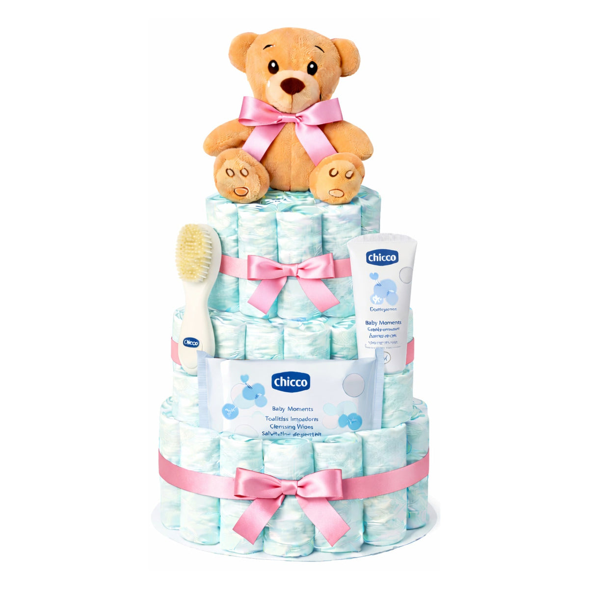Fotografía de tarta de pañales Chicco rosa