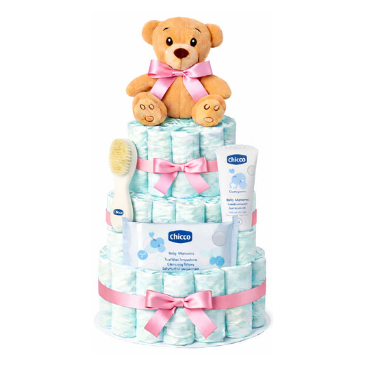 Fotografía de tarta de pañales Chicco rosa