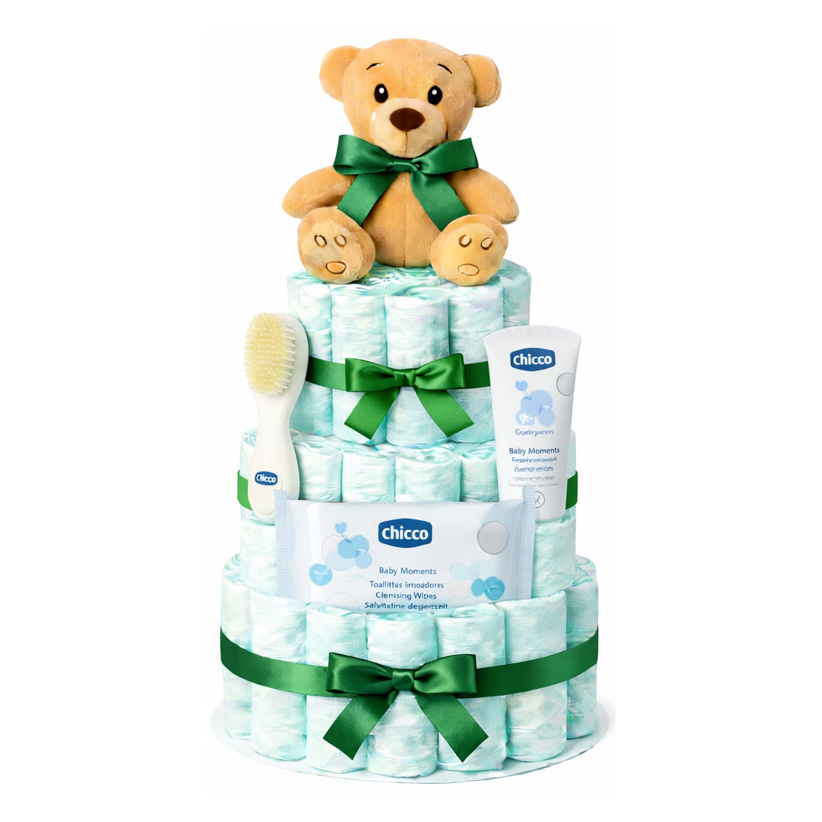 Fotografía de tarta de pañales Chicco verde