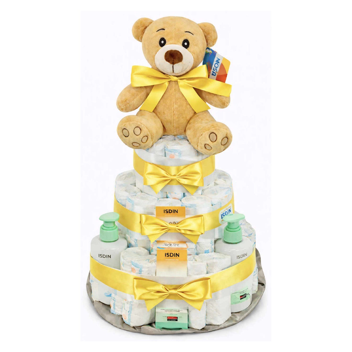 Fotografía de tarta de pañales Isdin amarillo