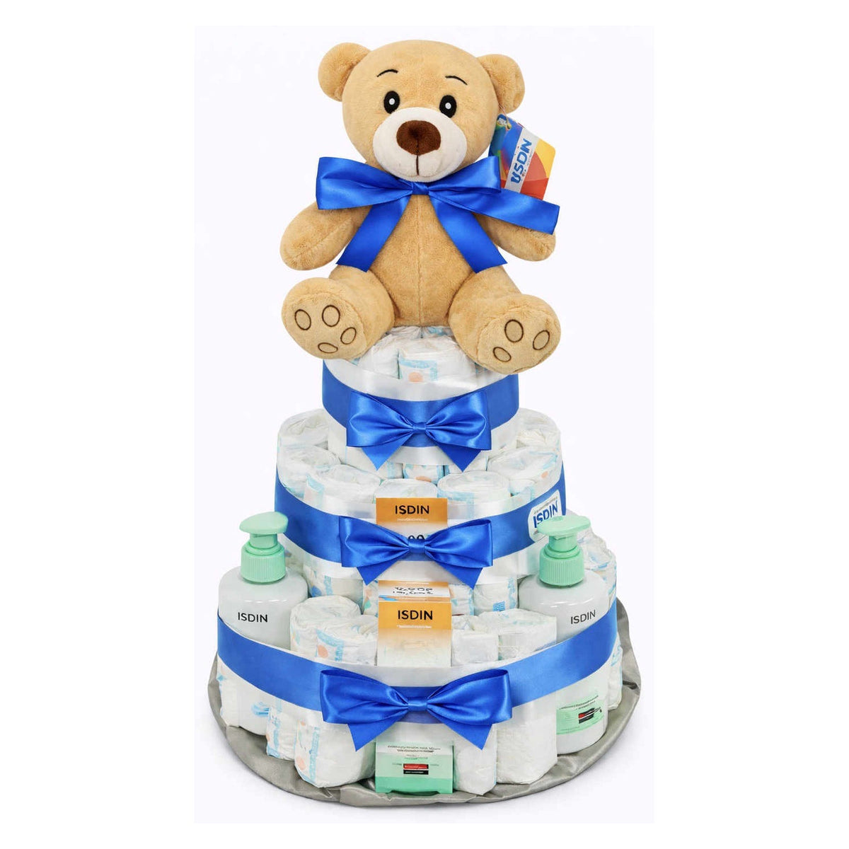 Fotografía de tarta de pañales Isdin azul