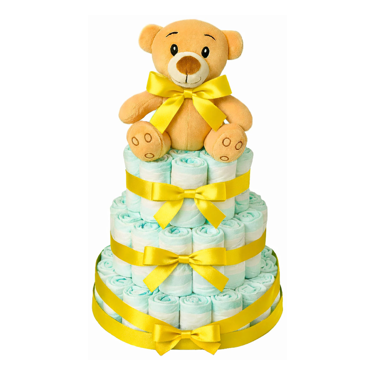 Tarta de pañales Primavera, lazo amarillo