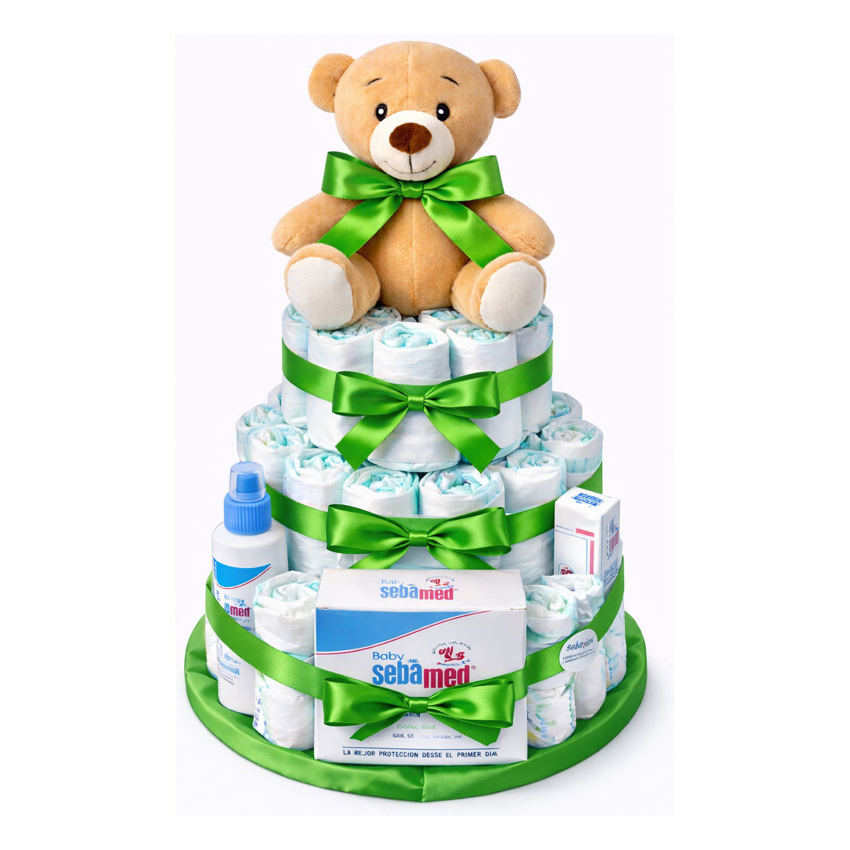Tarta de pañales Sebamed, lazo verde