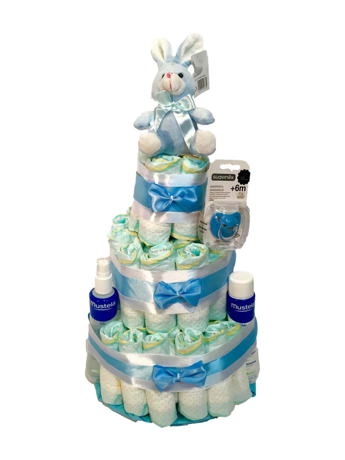 Tarta-de-pañales-Conejito-azul-mustela