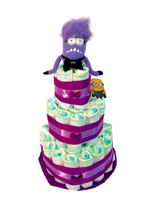 Tarta-de-pañales-Minions-morado