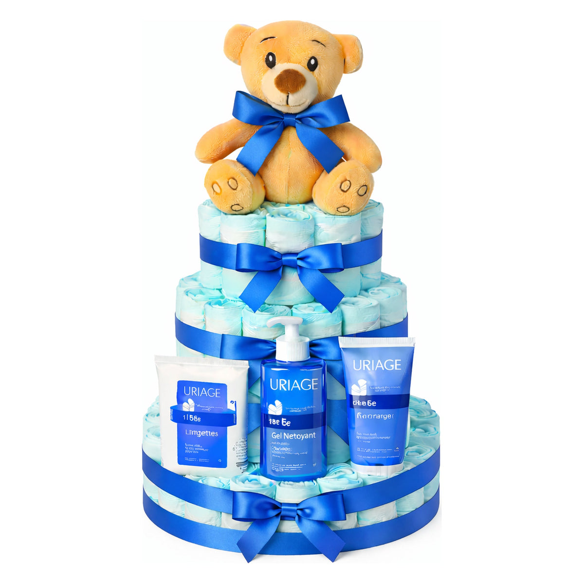 Tarta de pañales Uriage lazo azul MomentosGourmet