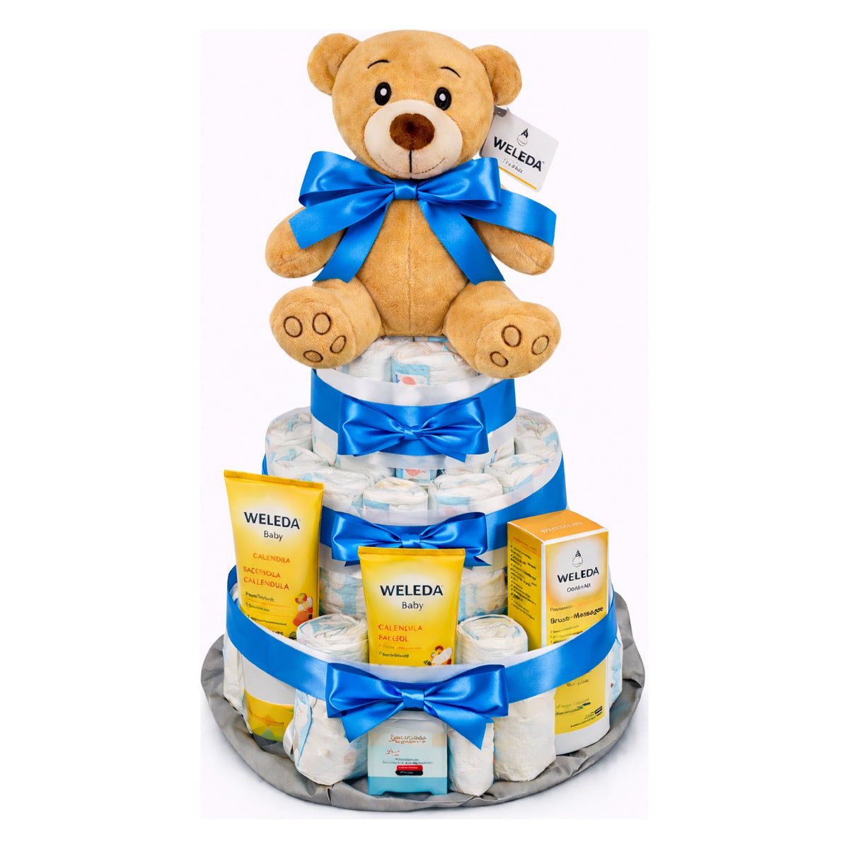 Tarta de pañales Weleda lazo azul MomentosGourmet