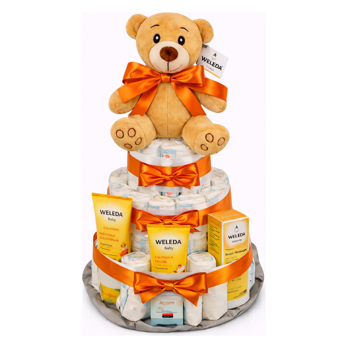 Tarta de pañales Weleda lazo naranja MomentosGourmet