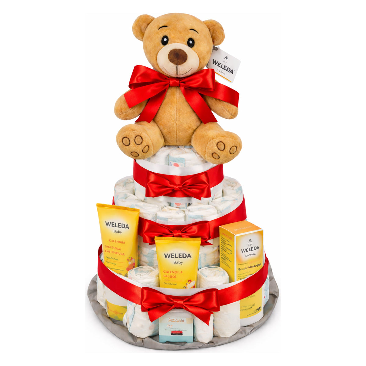 Tarta de pañales Weleda lazo rojo MomentosGourmet