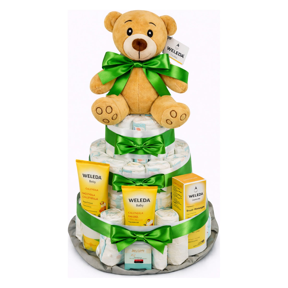 Tarta de pañales Weleda lazo verde MomentosGourmet