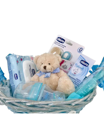 Canastilla bebé Chicco de MomentosGourmet con peluche, biberón, toallitas y set de aseo para recién nacidos
