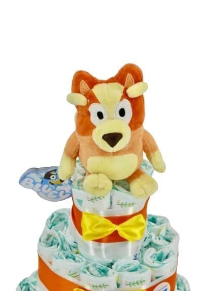 Tarta de pañales MomentosGourmet con peluche de Bingo de Bluey, regalo práctico para recién nacidos