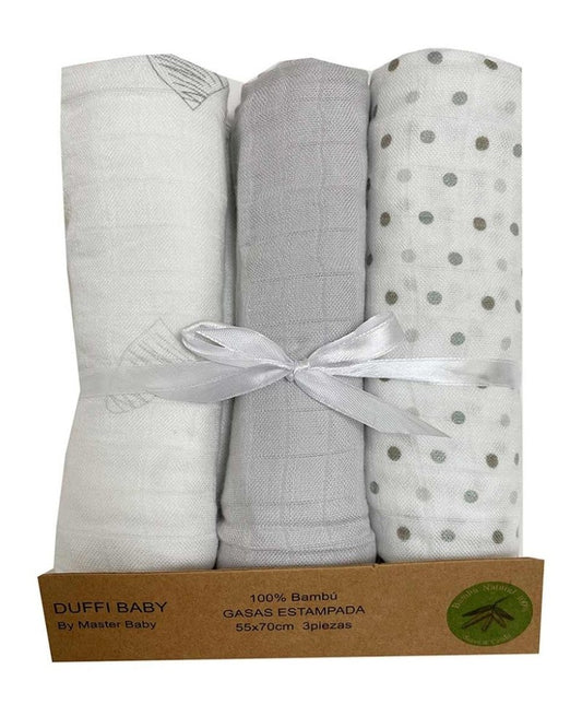 Muselina Estampada 100% Bambú 1448 Plata Duffi