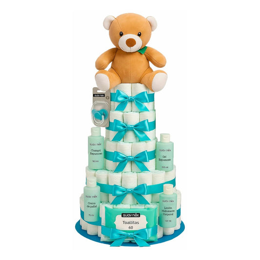 Tarta de pañales Suavinex Magnum XXL azul - regalo premium bebé MomentosGourmet