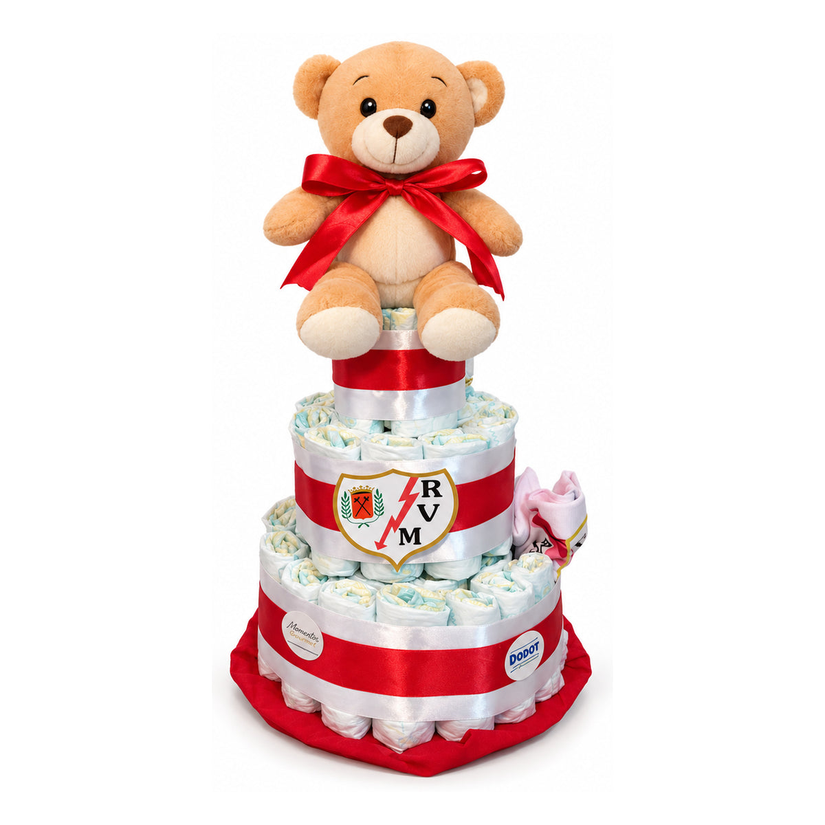 Tarta de pañales Rayo Vallecano con osito