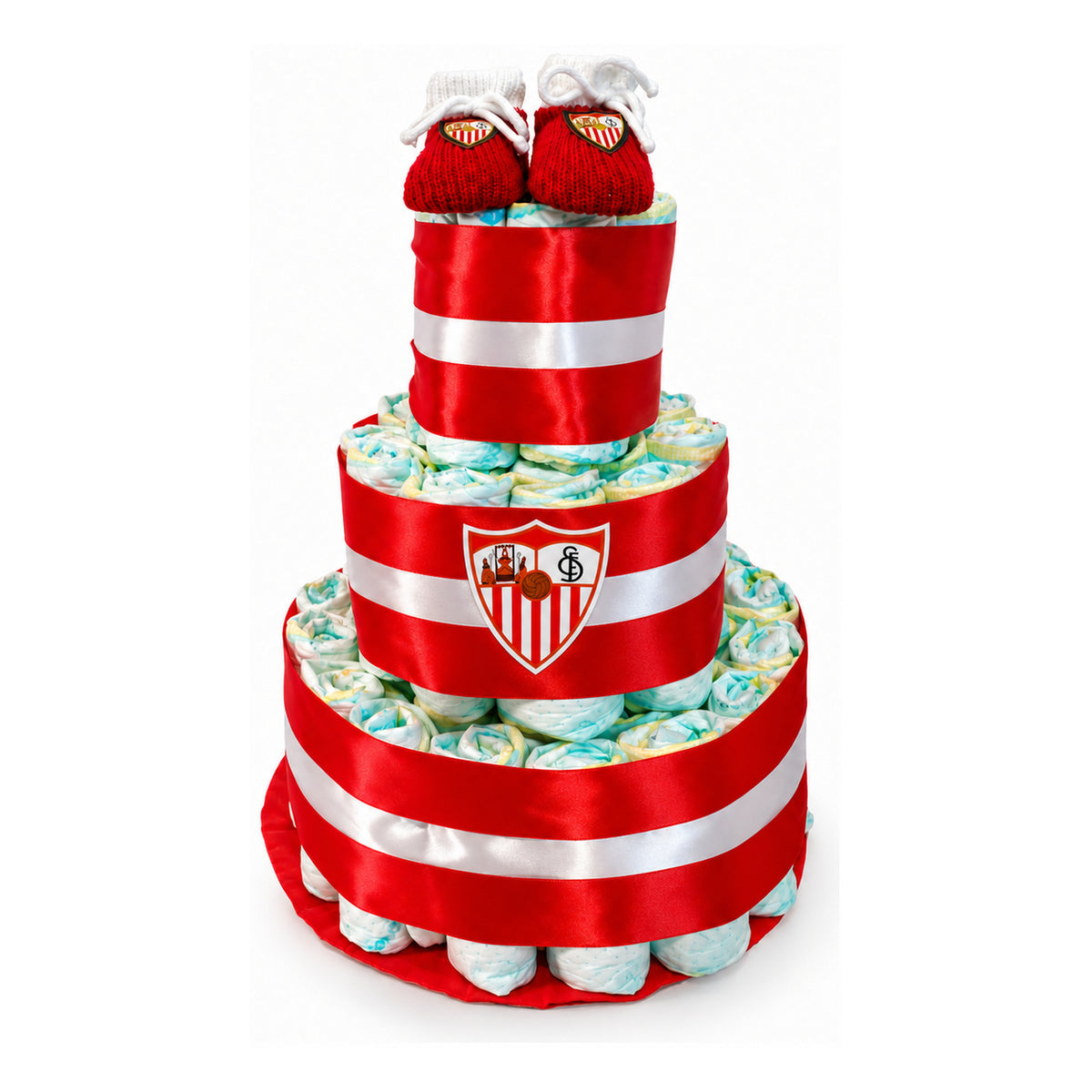 Tarta de pañales del Sevilla FC con escudo reducido